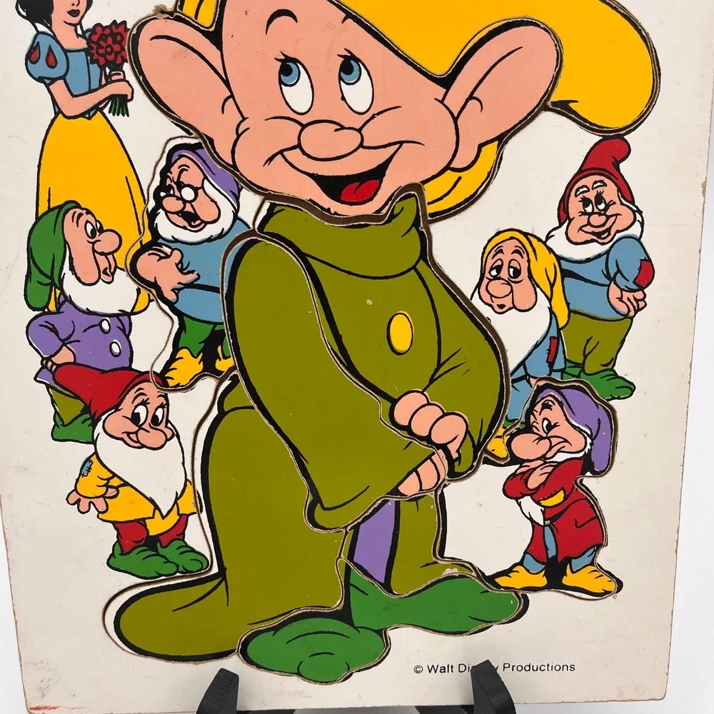 Vintage Playskool Disney Snow White Seven Dwarfs Dopey Wood Tray Puzzle 190-01